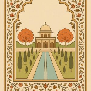 Mughal Garden Frame Art Illustration