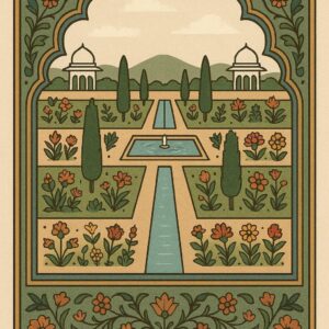 Mughal Garden Frame Art Illustration