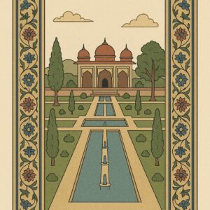 Mughal Garden Frame Art Illustration