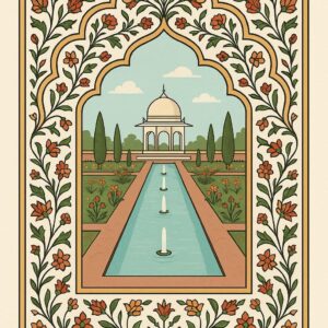 Mughal Garden Frame Art Illustration