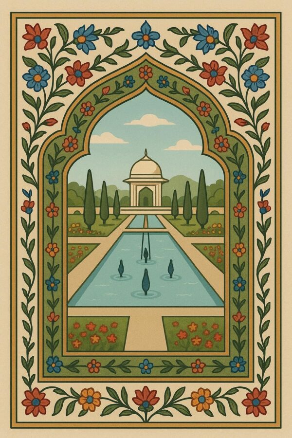 Mughal Garden Frame Art Illustration