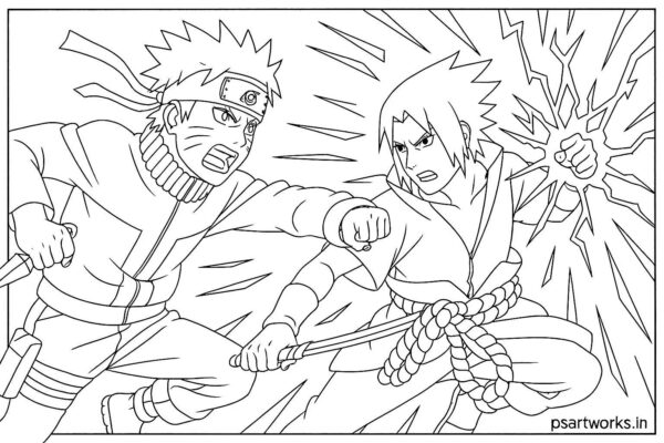 Naruto Fight Scene Coloring Page