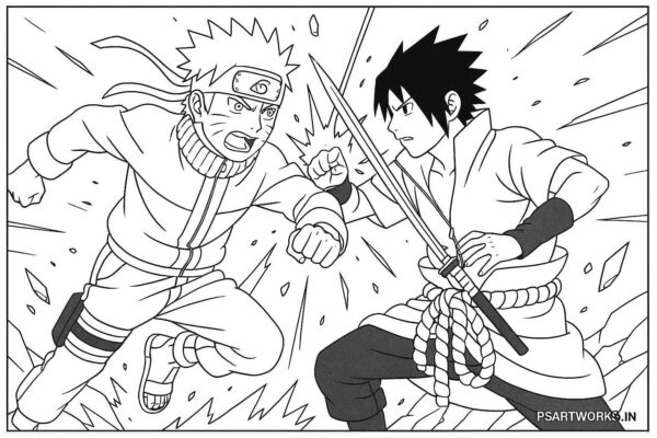 Naruto Fight Scene Coloring Page