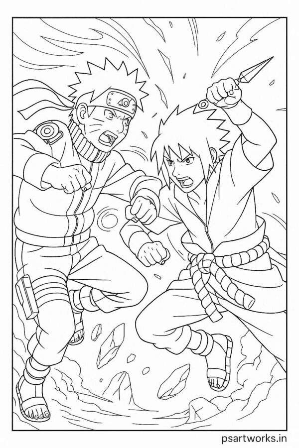 Naruto Fight Scene Coloring Page