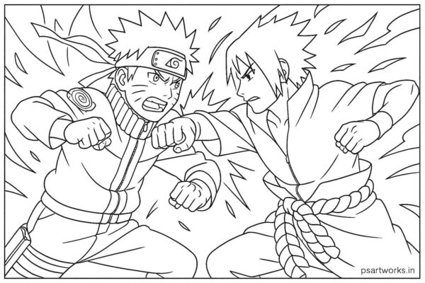 Naruto Fight Scene Coloring Page