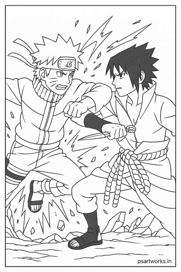 Naruto Fight Scene Coloring Page