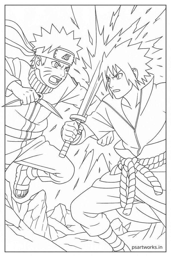 Naruto Fight Scene Coloring Page