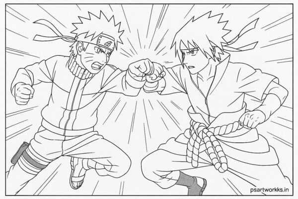 Naruto Fight Scene Coloring Page