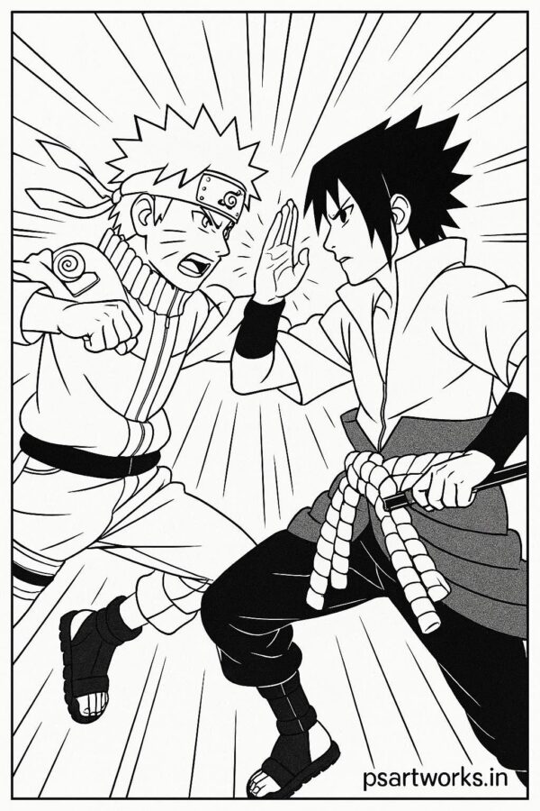 Naruto Fight Scene Coloring Page