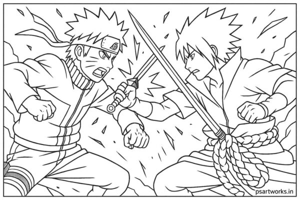 Naruto Fight Scene Coloring Page