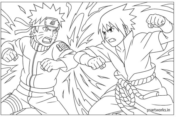 Naruto Fight Scene Coloring Page