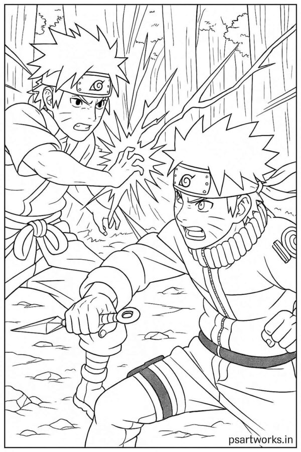 Naruto Fight Scene Coloring Page