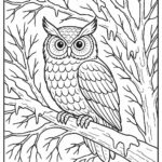 Owl perched on frozen tree branch