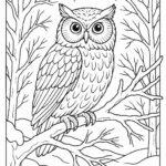 Owl perched on frozen tree branch