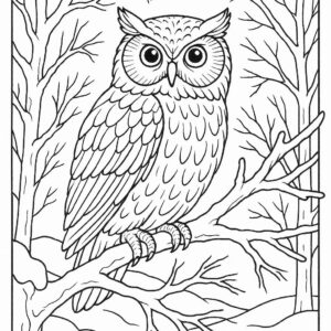 Owl perched on frozen tree branch