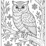 Owl perched on frozen tree branch