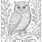 Owl perched on frozen tree branch