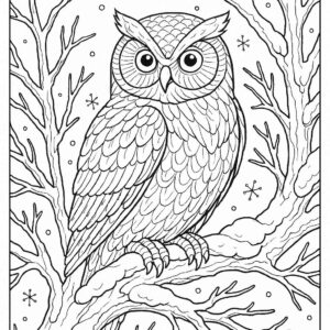 Owl perched on frozen tree branch