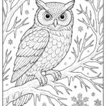 Owl perched on frozen tree branch