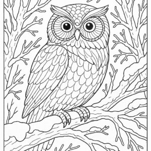 Owl perched on frozen tree branch