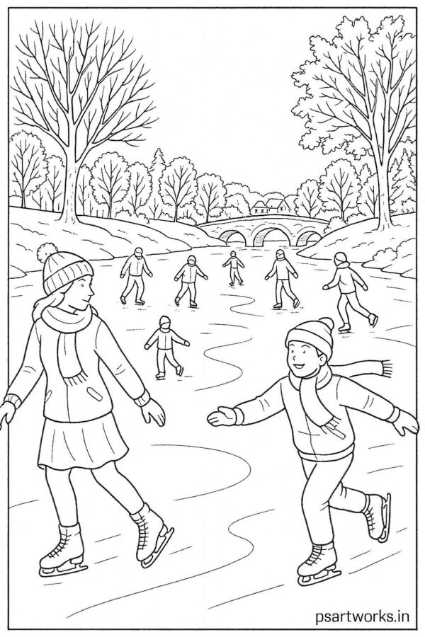 People skating on frozen river