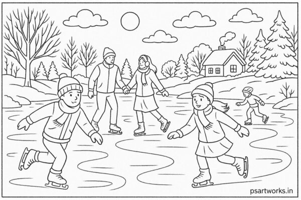 People skating on frozen river