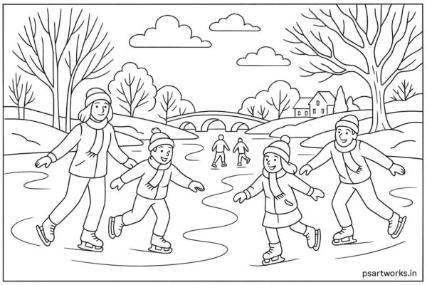 People skating on frozen river