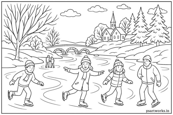 People skating on frozen river