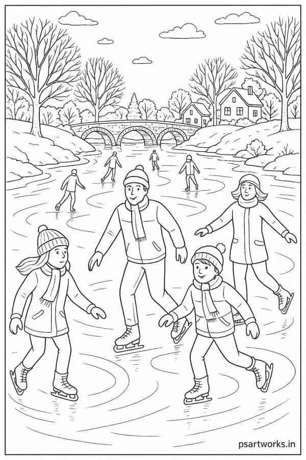 People skating on frozen river