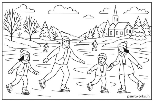 People skating on frozen river