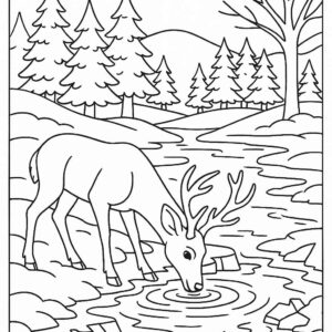 Deer drinking water from icy pond