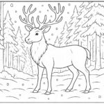 Reindeer standing in snow-covered forest.