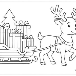 Reindeer pulling a sled full of gifts
