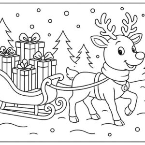 Reindeer pulling a sled full of gifts