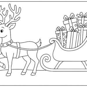 Reindeer pulling a sled full of gifts