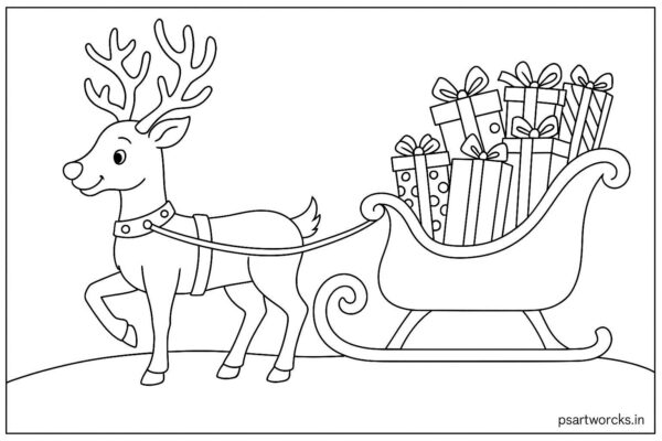 Reindeer pulling a sled full of gifts