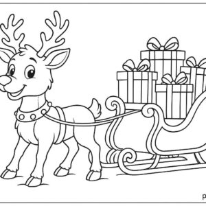 Reindeer pulling a sled full of gifts