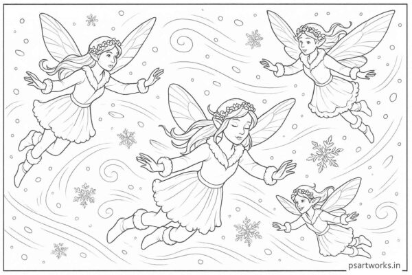 Snow fairies flying in the cold wind
