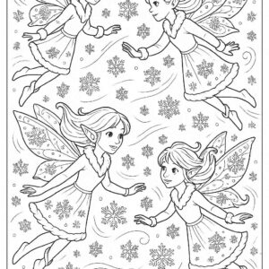 Snow fairies flying in the cold wind