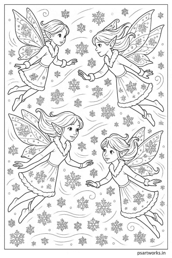Snow fairies flying in the cold wind