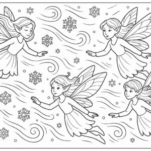 Snow fairies flying in the cold wind