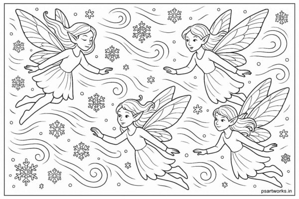 Snow fairies flying in the cold wind
