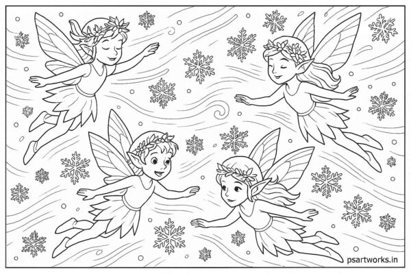 Snow fairies flying in the cold wind