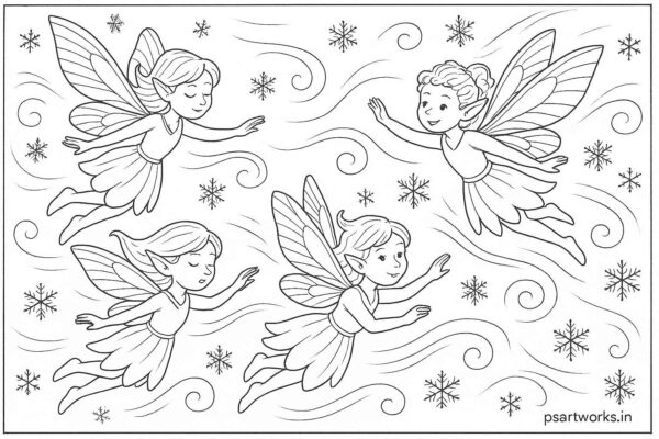 Snow fairies flying in the cold wind