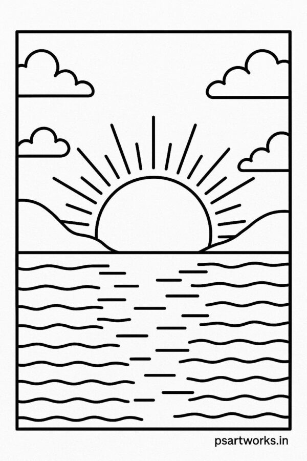 Sunset Colouring Page