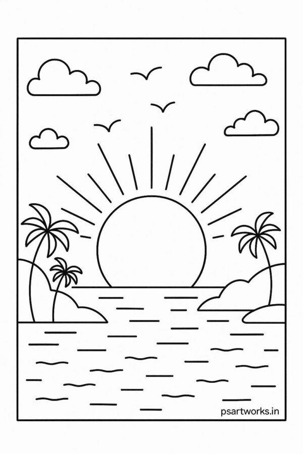 Sunset Colouring Page