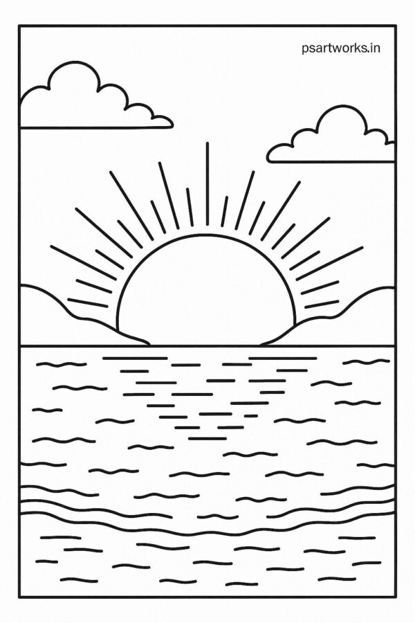 Sunset Colouring Page