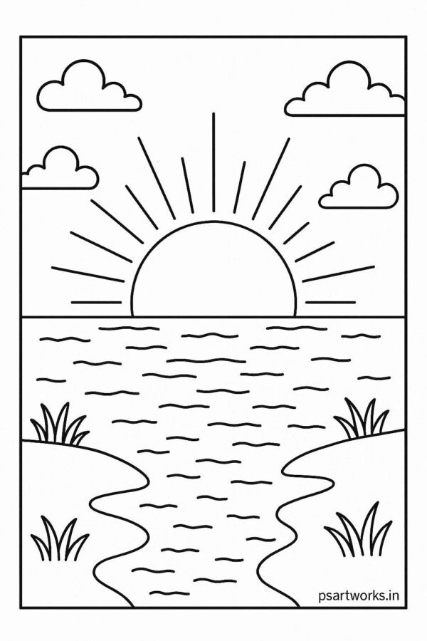 Sunset Colouring Page