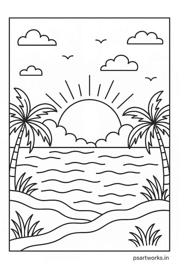 Sunset Colouring Page