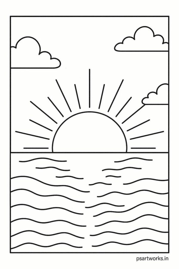 Sunset Colouring Page
